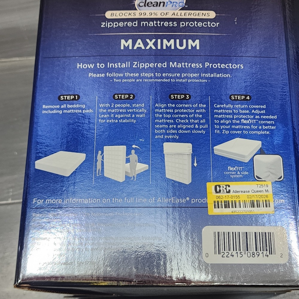 Allerease Purely Clean Pro Maximum Zippered Mattress Protector Queen Waterproof - Picture 6 of 8